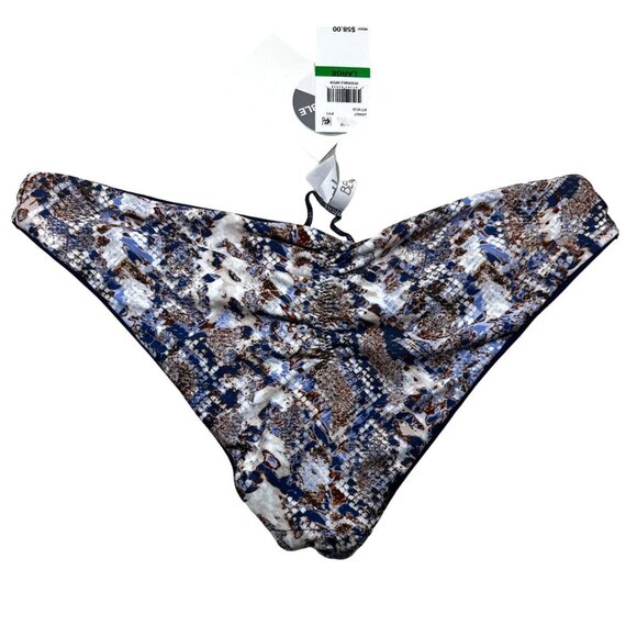 BECCA Bikini‎ Bottom Reversible Womens Size Large Blue Snake Print Hipster NEW - Picture 4 of 7